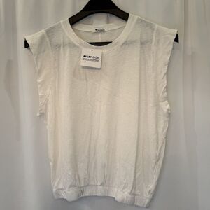 LAmade Muscle Tank Top Women XS Ivory Linen Cotton Blend Elastic Hem Made in USA